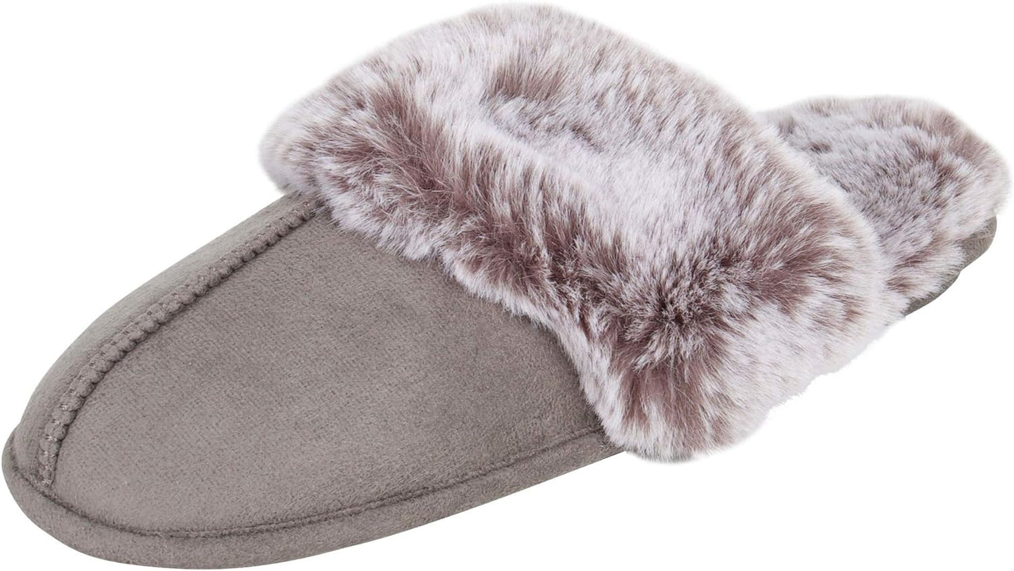 Women'S Comfy Faux Fur House Slipper Scuff Memory Foam Slip on Anti-Skid Sole