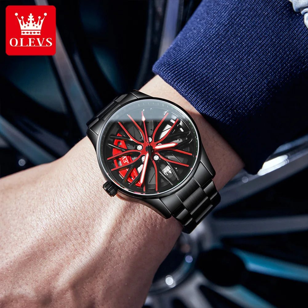 Watch for Men 360° Rotary Dial Sport Car Rim Wheel Hub Waterproof Luminous Fashion Stainless Steel Men'S Quartz Wristwatch